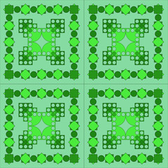  square, circle and rhombus pattern in green tones and background