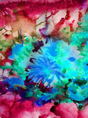 Watercolor abstract bright colorful textural background handmade . Painting of underwater world of coral reef. Modern sea scape	