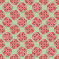 Octagon pattern in red tones with a light green background