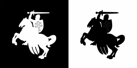 Variants of icons of a rider on a horse from the coat of arms of the Republic of Belarus in 1991 - 1994. Vector