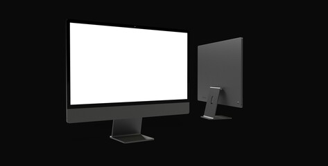 Workspace blank screen desktop computer, Mockup computer background dark black
