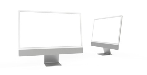 Computer display with blank white screen 3d grey