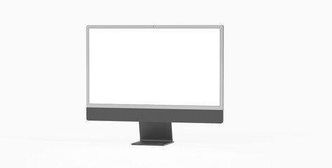 Realistic 3D Computer, with a white screen, isolated on a background