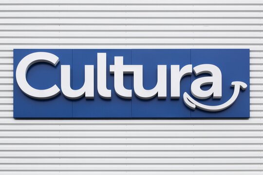 Champagne au Mont d'or, France - September 6, 2020: Cultura logo on a wall. Cultura is a French distribution brand belonging to the company Socultur, a subsidiary of the Sodival holding