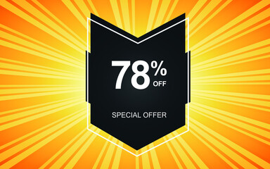 78% off. Yellow banner with seventy-eight percent discount on a black balloon for mega offers.
