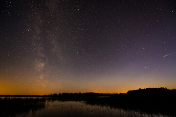 Fototapeta na wymiar Stars and the Milky Way in the sky over the lake