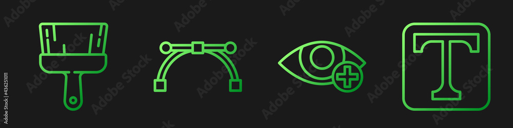 Poster set line red eye effect, paint brush, bezier curve and text. gradient color icons. vector