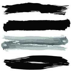 Vector brush stroke black smears 4 set isolated horizontal brush stroke stripes Calligraphy Paint Brush Background High Detail Abstract Vector Background  ink brush stroke,  line or texture. 
