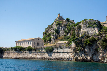 corfu old fortress in Greece by boat