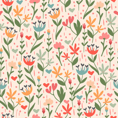Floral seamless pattern. Hand drawn flowers. Vector background. 