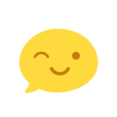 Vector round isolated emoticon on white background. A symbol of joy, delight, happiness, friendly. Wink, smile. Popular chat element. Fashionable, flat, cartoonish. Dialogue bubble, cute dialog box.