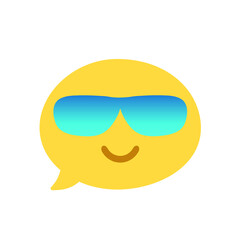 Vector round isolated emoticon on white. Flat symbol happy, strong, important, cool, with glasses. Popular chat element. Fashionable, flat, cartoonish. Dialogue bubble, cute dialog box. Happy face.