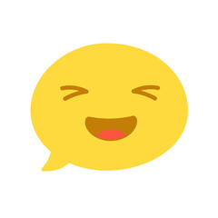 Vector round isolated emoticon on white background. A symbol of joy, happiness, laughter, joke. Popular chat element. Fashionable, flat, cartoon. Dialogue bubble, cute dialog box. Open mouth.