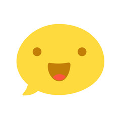 Vector round isolated emoticon on white background. A symbol of joy, delight, happiness. Open eyes, smile. Popular chat element. Fashionable, flat, cartoon. Dialogue bubble, cute dialog box.