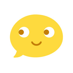 Vector round isolated emoticon on white. Symbol of joy, approval, idea, peep. Sly look, friendly smile. Popular chat element. Fashionable, flat, cartoonish. Dialogue bubble, cute dialog box.