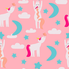 Seamless pattern with cute unicorns. Texture for baby clothes, goods, wrapping paper