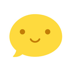 Vector round isolated emoticon on white background. A symbol of joy, delight, happiness. Open eyes, smile. Popular chat element. Fashionable, flat, cartoon. Dialogue bubble, cute dialog box