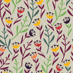 Floral seamless pattern. Hand drawn flowers. Vector background. 