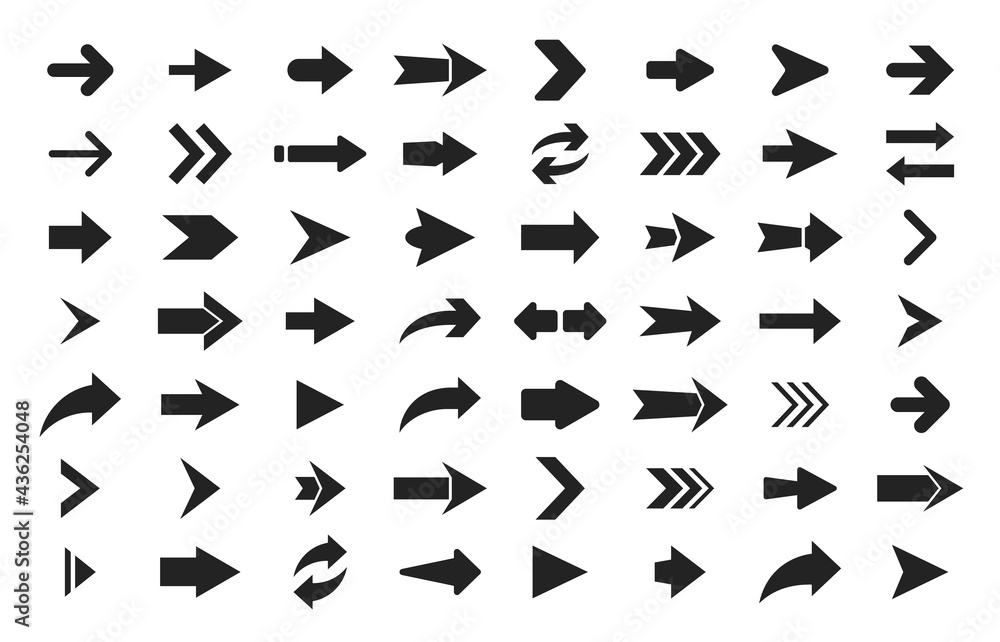 Poster Arrows vector set. Black icons isolated on white background. Arrows for use in GUI.
