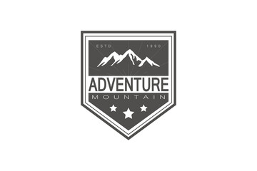 Mountain Logo.  Adventure Emblem in Vintage Style. Badges Mountain Adventure Logo Isolated on White Background. Design Vector Template Element.