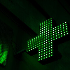 Pharmacy Cross Sign - Green light