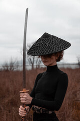 samorui girl in the field with a katana