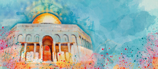 Fototapeta premium Jerusalem. Creative watercolor background