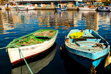 Fishing boats moored in the port