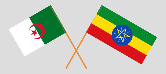 Crossed flags of Algeria and Ethiopia. Official colors. Correct proportion
