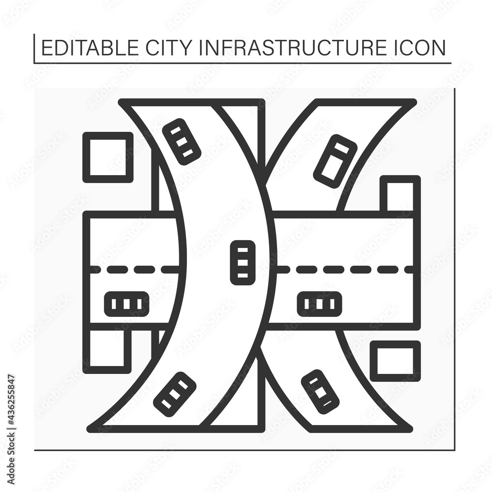 Poster multi-level junction icon. road junction to let traffic pass through junction without interruption f