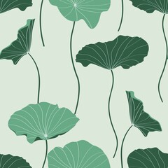 Creen abstract lotus leaves, simple line arts on light background. Wallpaper design for prints, banner, fabric, poster.