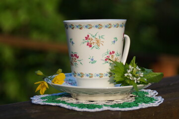 cup of tea with flowers
