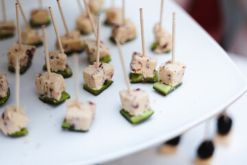 Hors d'oeuvres on platters at a fancy dinner party