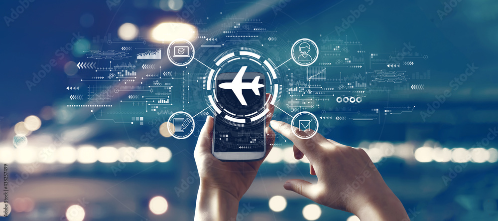 Canvas Prints flight ticket booking concept with person using smartphone