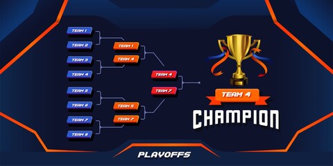 modern sport game tournament championship contest stage bracket board vector with gold champion trophy prize icon illustration background in tech theme style layout.