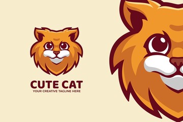Cute Cat Cartoon Mascot Logo Template