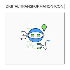 Robot color icon. Smart production robot. Robotizing. Modern technologies. Future. Available Services.Digital transformation concept.Isolated vector illustration