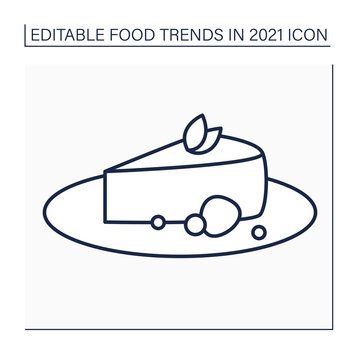 Cheesecake line icon. Basque burnt dessert. Crustless cheesecake. Food trends concept. Isolated vector illustration. Editable stroke