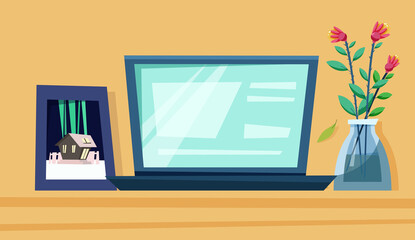 workspace. table for working at the computer. vector illustration in flat style