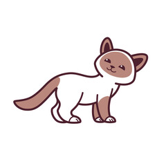 Cartoon siam cat. Cute kitty character. Vector illustration in cartoon style for poster, postcard.
