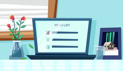 to-do list on the monitor. Planning the day. Vector illustration in flat style
