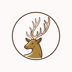 llustration of northern reindeer head. Simple contour vector illustration for emblem, badge, insignia.