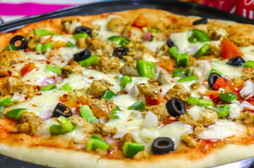 pizza with salami and olives