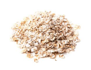 pile of instant wholegrain cereals flakes on white