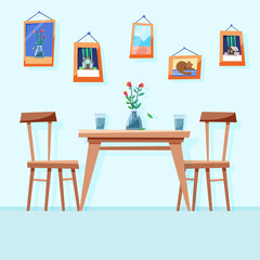 dining room in the apartment. Table and chairs. Vector illustration in flat style