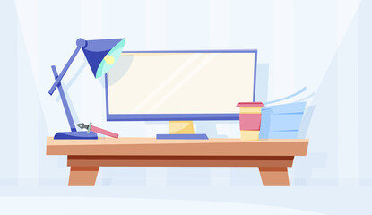 workplace. desktop of an office employee, freelancer. Vector illustration in flat style