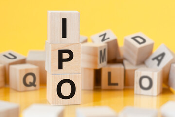 word ipo from wooden blocks with letters, concept