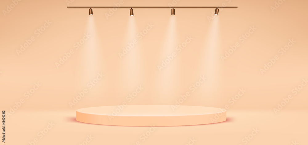 Poster orange soft colored scene with spotlights. template for design