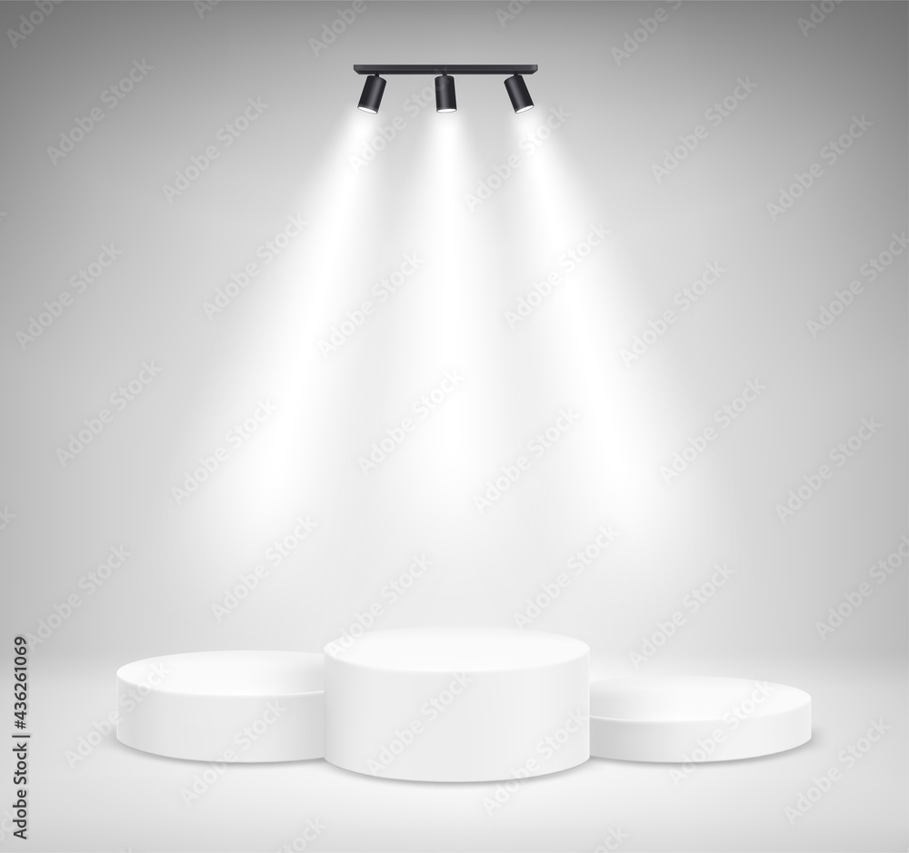 Poster bright round scene with pedestal and soffits