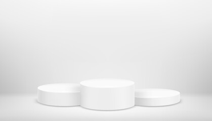 Bright round scene with pedestal. First, second and third places